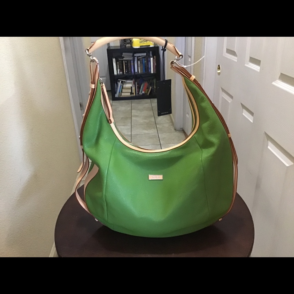 Tumi Green Pebble Leather Hobo Purse